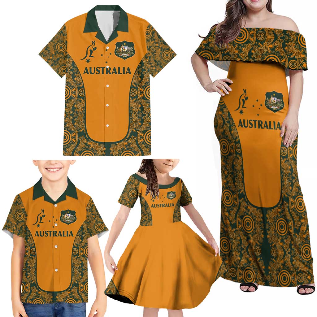 Custom Australia Rugby Championship 2024 Family Matching Off Shoulder Maxi Dress and Hawaiian Shirt Aboriginal Art Tattoo Pattern LT03 - Polynesian Pride