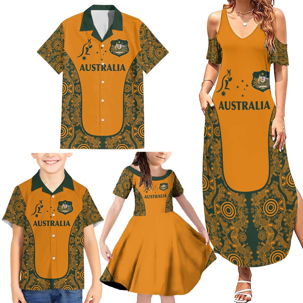 Custom Australia Rugby Championship 2024 Family Matching Summer Maxi Dress and Hawaiian Shirt Aboriginal Art Tattoo Pattern