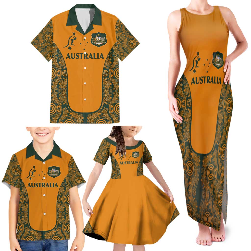 Custom Australia Rugby Championship 2024 Family Matching Tank Maxi Dress and Hawaiian Shirt Aboriginal Art Tattoo Pattern LT03 - Polynesian Pride
