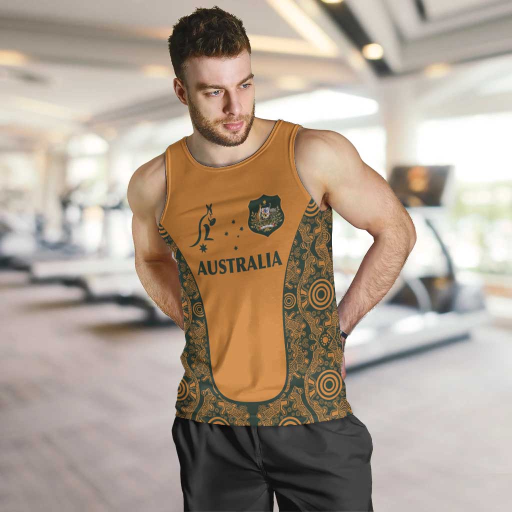 Custom Australia Rugby Championship 2024 Men Tank Top Aboriginal Art Tattoo Pattern LT03 Yellow - Polynesian Pride