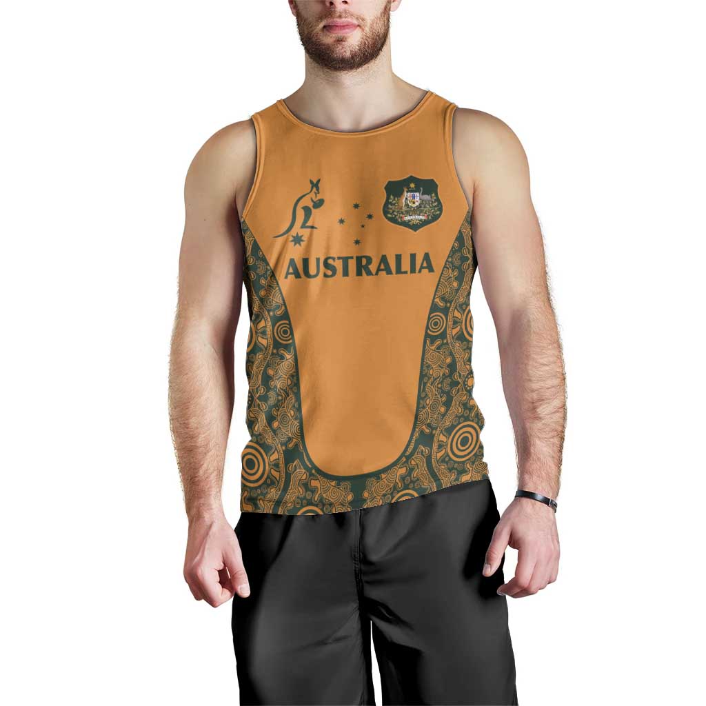Custom Australia Rugby Championship 2024 Men Tank Top Aboriginal Art Tattoo Pattern LT03 - Polynesian Pride