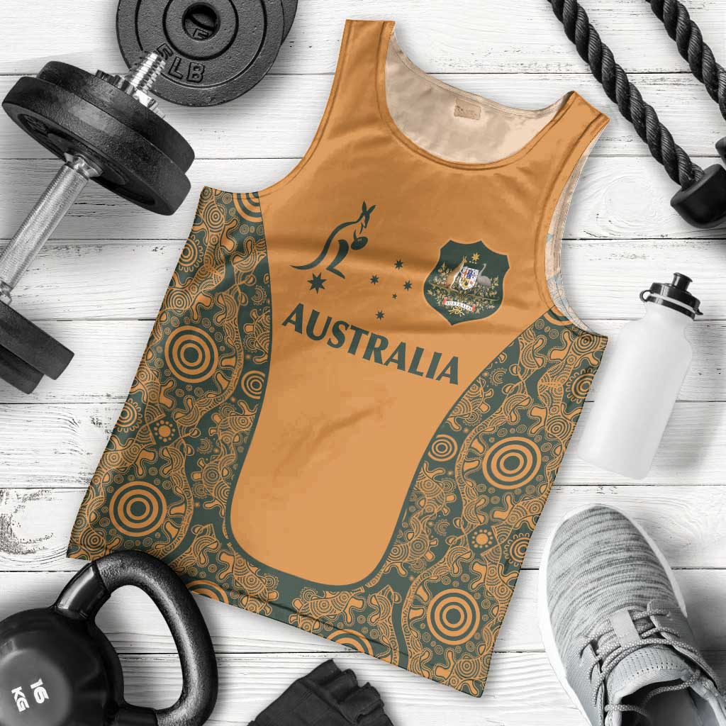Custom Australia Rugby Championship 2024 Men Tank Top Aboriginal Art Tattoo Pattern LT03 - Polynesian Pride