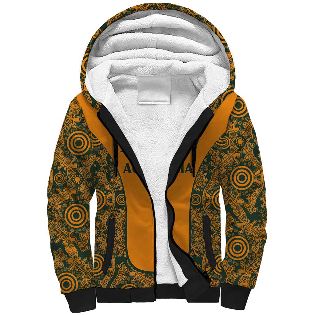 Custom Australia Rugby Championship 2024 Sherpa Hoodie Aboriginal Art Tattoo Pattern LT03 Unisex Yellow - Polynesian Pride
