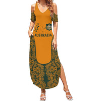Custom Australia Rugby Championship 2024 Summer Maxi Dress Aboriginal Art Tattoo Pattern LT03 Women Yellow - Polynesian Pride