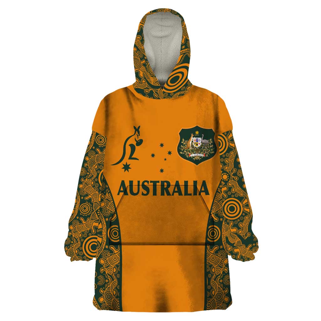 Custom Australia Rugby Championship 2024 Wearable Blanket Hoodie Aboriginal Art Tattoo Pattern LT03 One Size Yellow - Polynesian Pride
