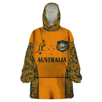 Custom Australia Rugby Championship 2024 Wearable Blanket Hoodie Aboriginal Art Tattoo Pattern LT03 One Size Yellow - Polynesian Pride