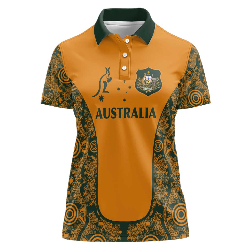 Custom Australia Rugby Championship 2024 Women Polo Shirt Aboriginal Art Tattoo Pattern