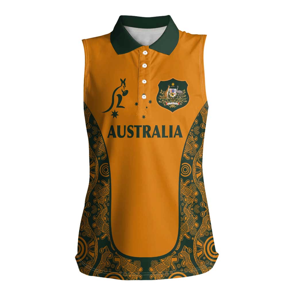 Custom Australia Rugby Championship 2024 Women Sleeveless Polo Shirt Aboriginal Art Tattoo Pattern