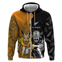 Custom New Zealand and Australia Rugby Championship 2024 Hoodie Maori Warrior and Kangaroo Mascot with Fern Aboriginal