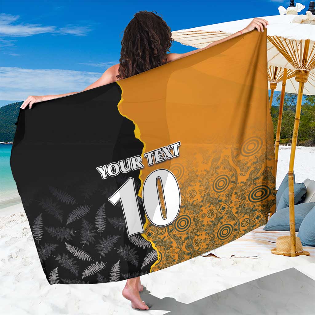 Custom New Zealand and Australia Rugby Championship 2024 Sarong Maori Warrior and Kangaroo Mascot with Fern Aboriginal