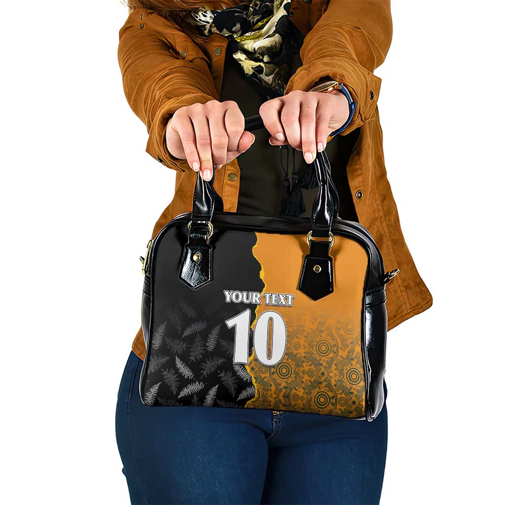 Custom New Zealand and Australia Rugby Championship 2024 Shoulder Handbag Maori Warrior and Kangaroo Mascot with Fern Aboriginal