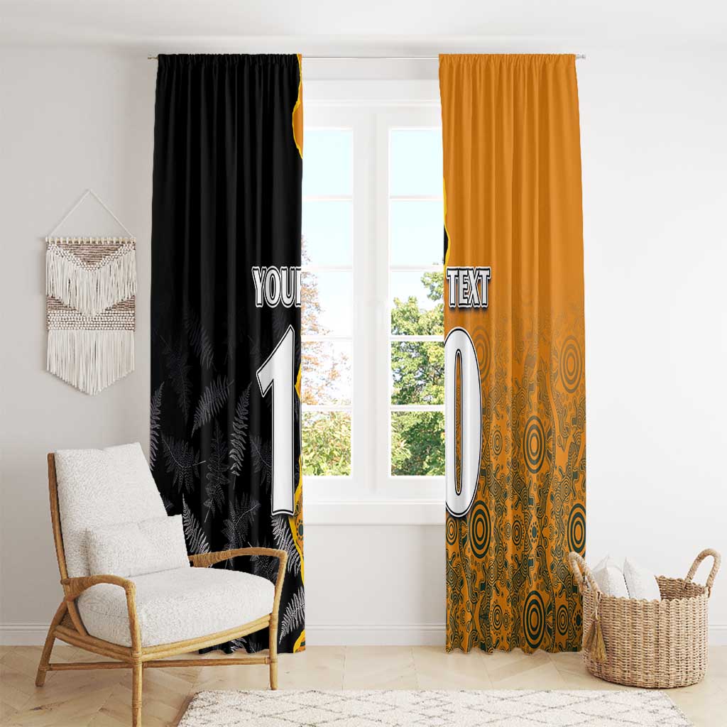 Custom New Zealand and Australia Rugby Championship 2024 Window Curtain Maori Warrior and Kangaroo Mascot with Fern Aboriginal