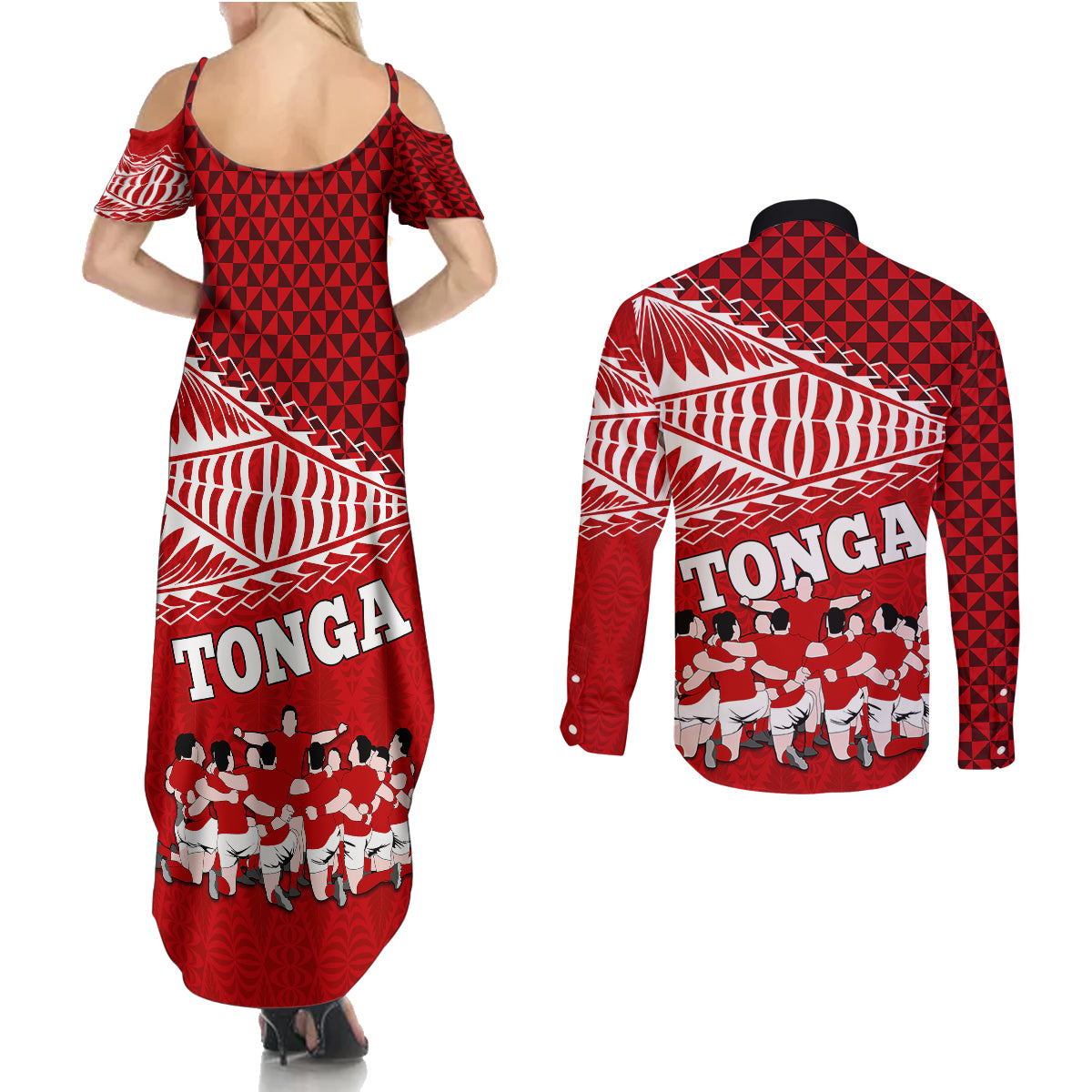 tonga-rugby-couples-matching-summer-maxi-dress-and-long-sleeve-button-shirts-sipi-tau-dance-ngatu-pattern