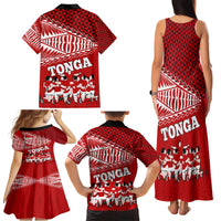 Tonga Rugby Family Matching Tank Maxi Dress and Hawaiian Shirt Sipi Tau Dance Ngatu Pattern LT03 - Polynesian Pride