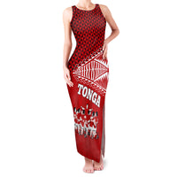 Tonga Rugby Family Matching Tank Maxi Dress and Hawaiian Shirt Sipi Tau Dance Ngatu Pattern LT03 Mom's Dress Red - Polynesian Pride