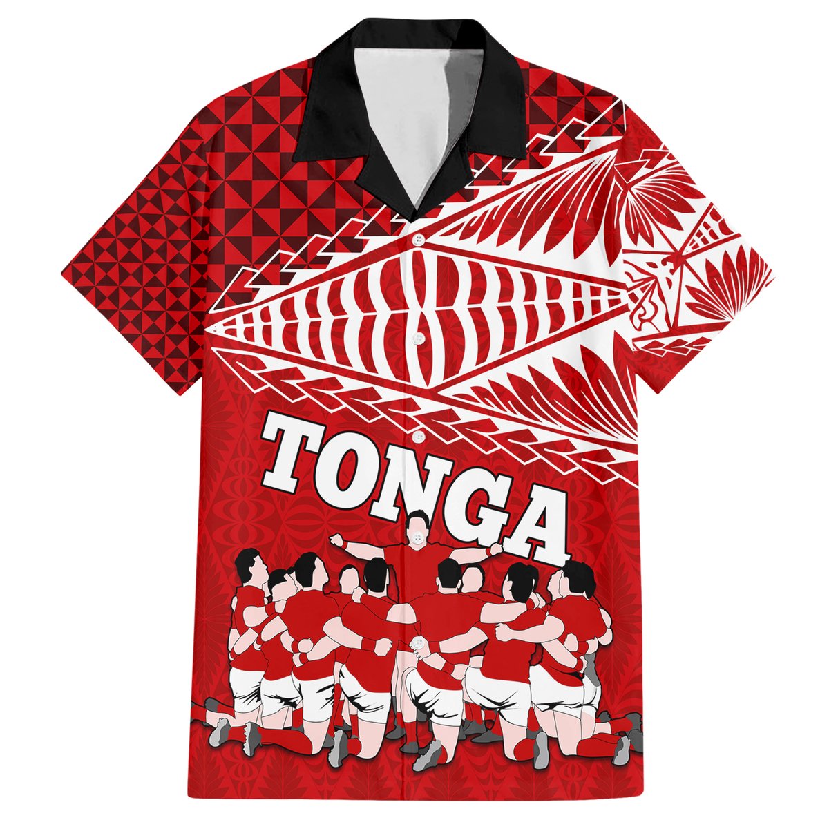 Tonga Rugby Hawaiian Shirt Sipi Tau Dance Ngatu Pattern LT03 Red - Polynesian Pride
