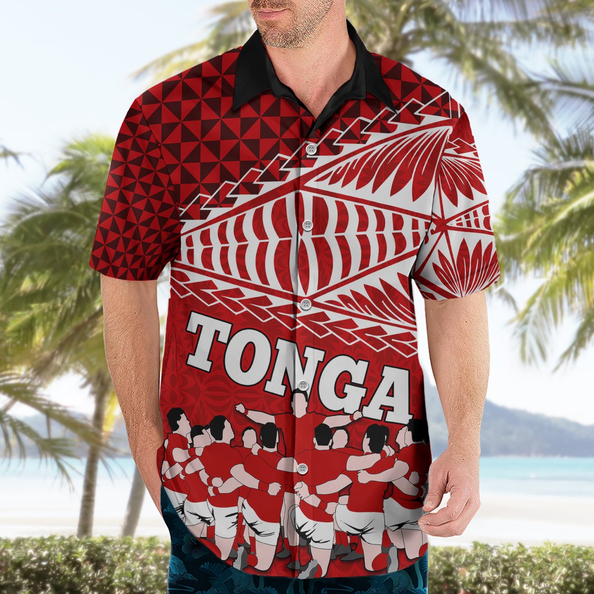 Tonga Rugby Hawaiian Shirt Sipi Tau Dance Ngatu Pattern LT03 - Polynesian Pride