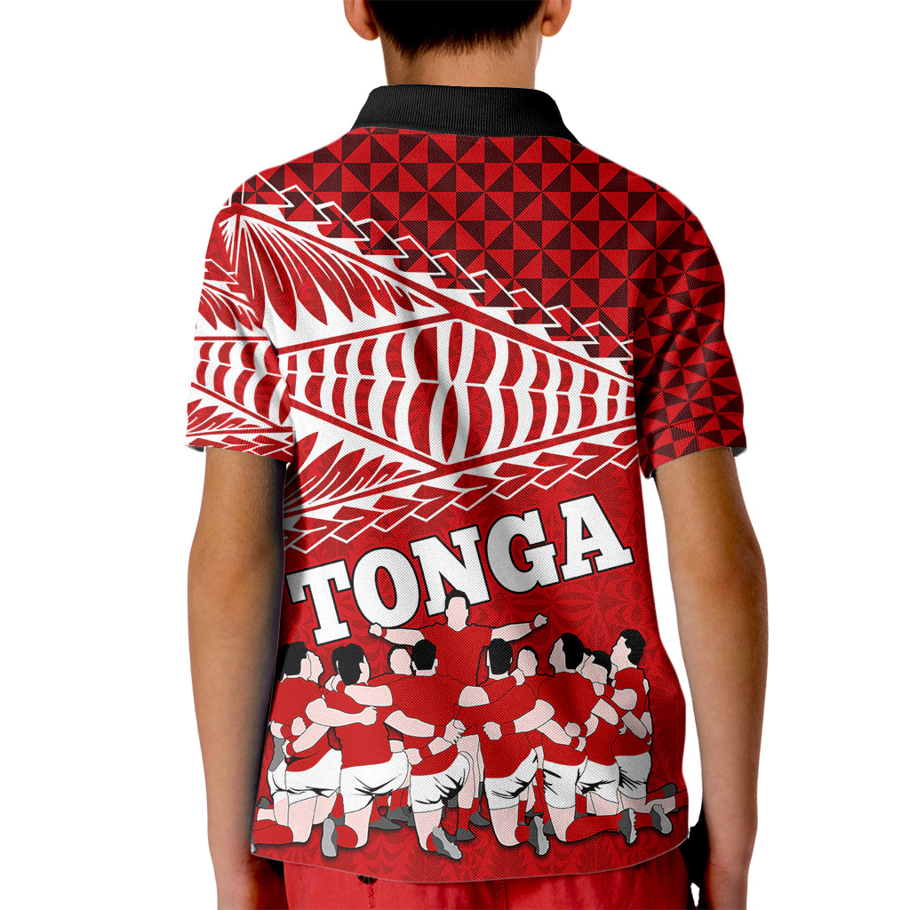 Tonga Rugby Kid Polo Shirt Sipi Tau Dance Ngatu Pattern LT03 - Polynesian Pride