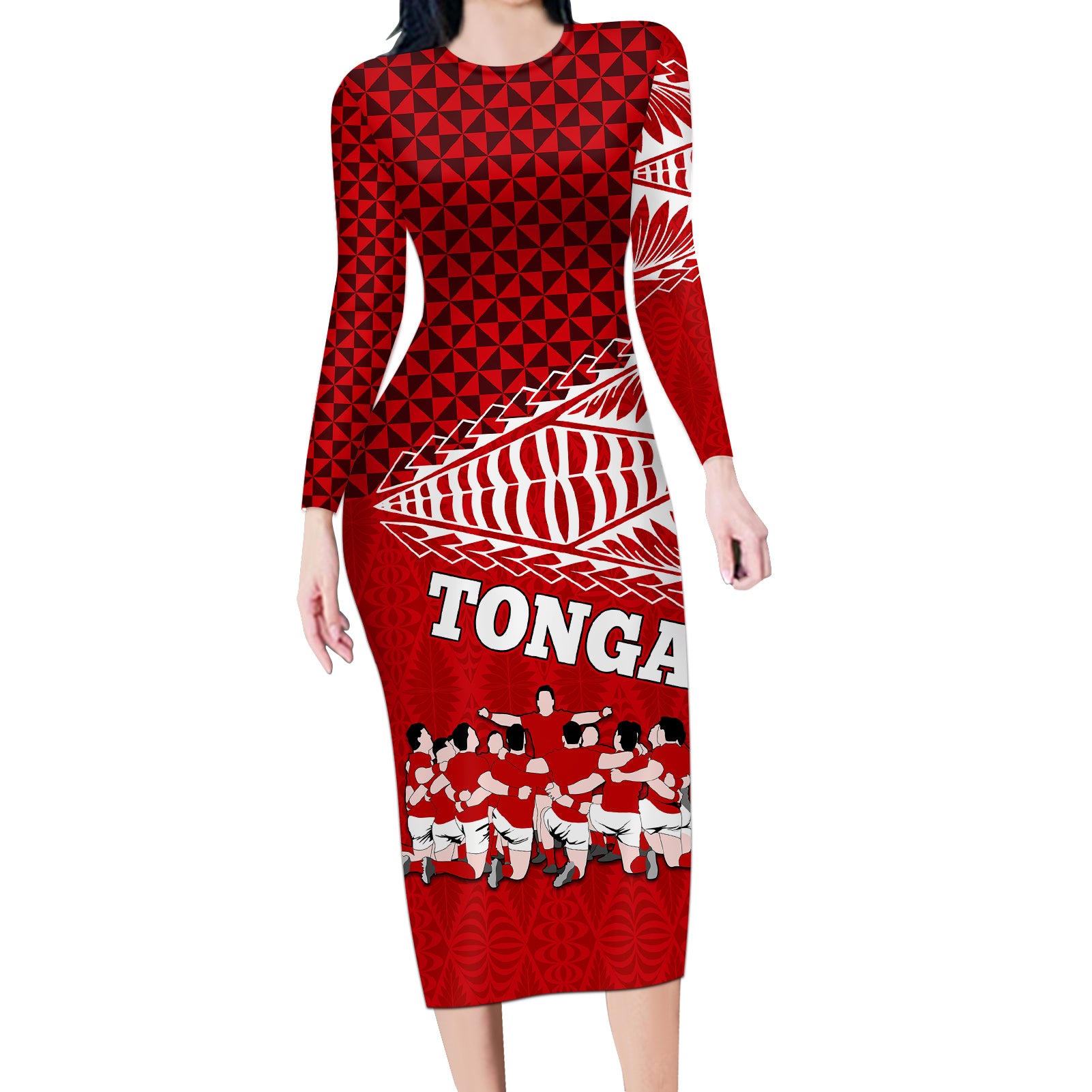 tonga-rugby-long-sleeve-bodycon-dress-sipi-tau-dance-ngatu-pattern