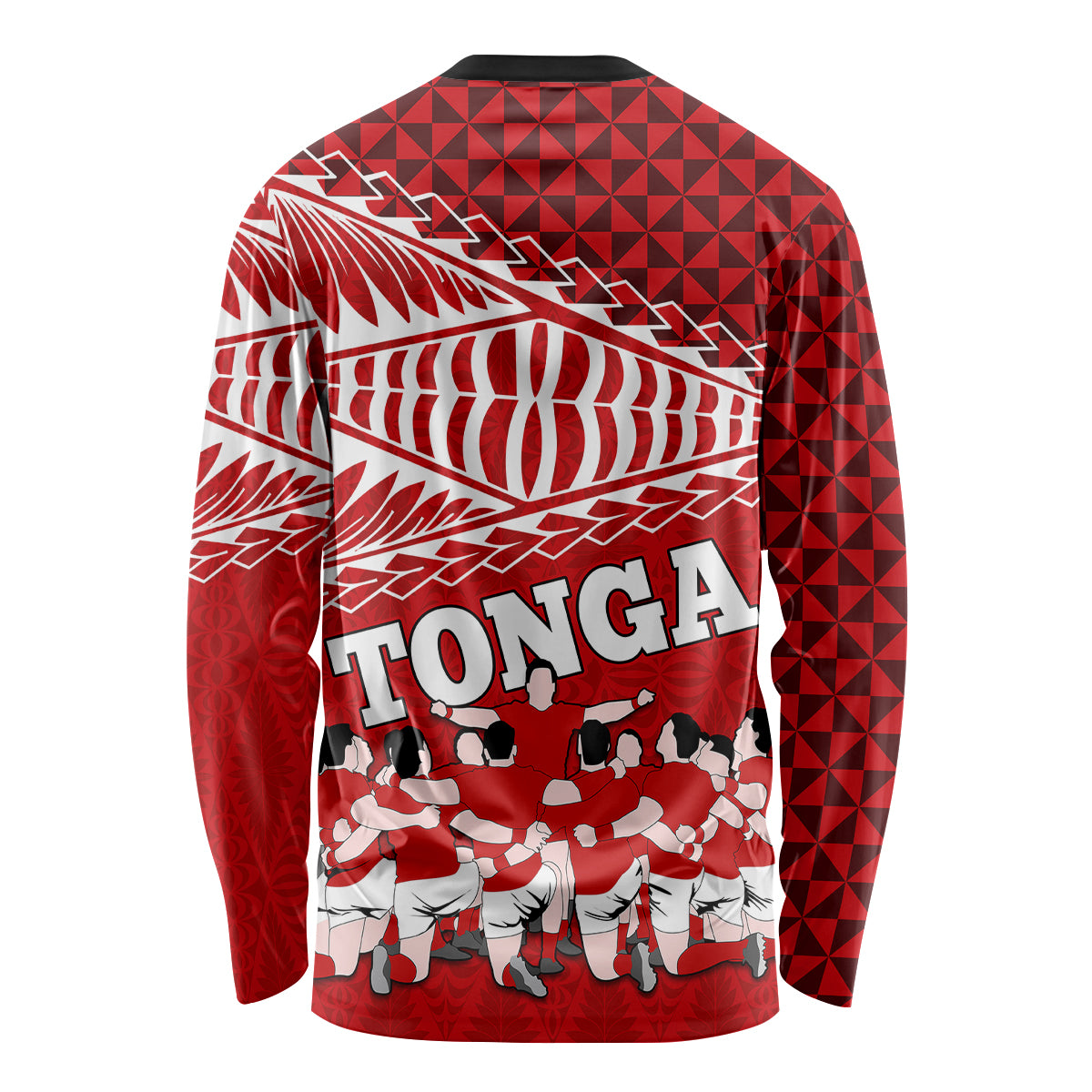 Tonga Rugby Long Sleeve Shirt Sipi Tau Dance Ngatu Pattern LT03 - Polynesian Pride