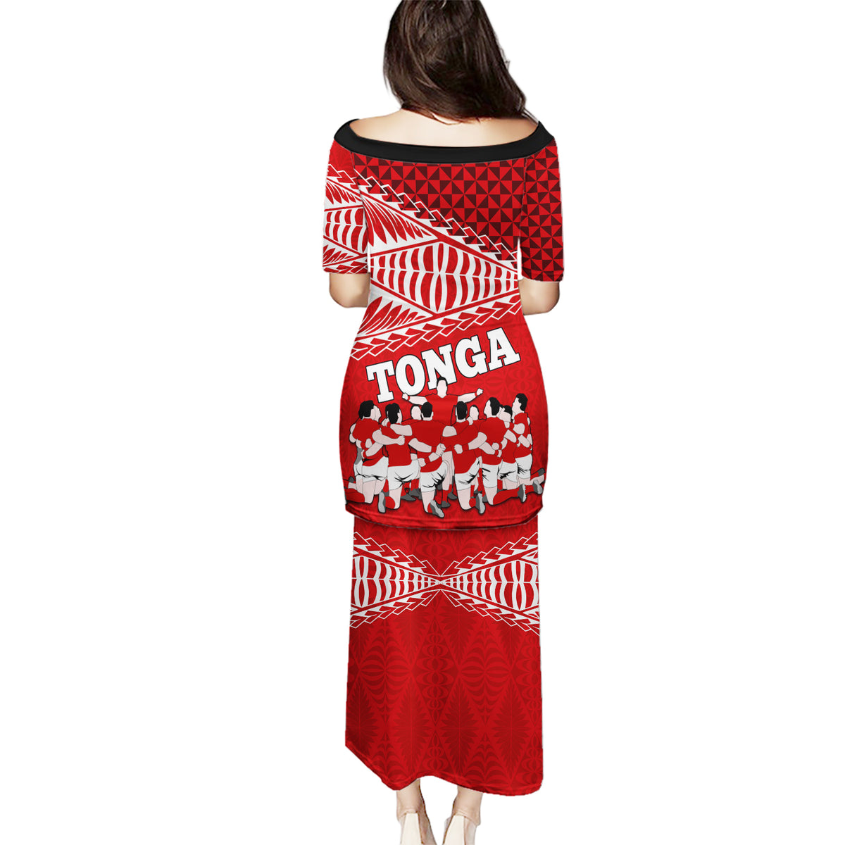 Tonga Rugby Puletasi Sipi Tau Dance Ngatu Pattern LT03 - Polynesian Pride