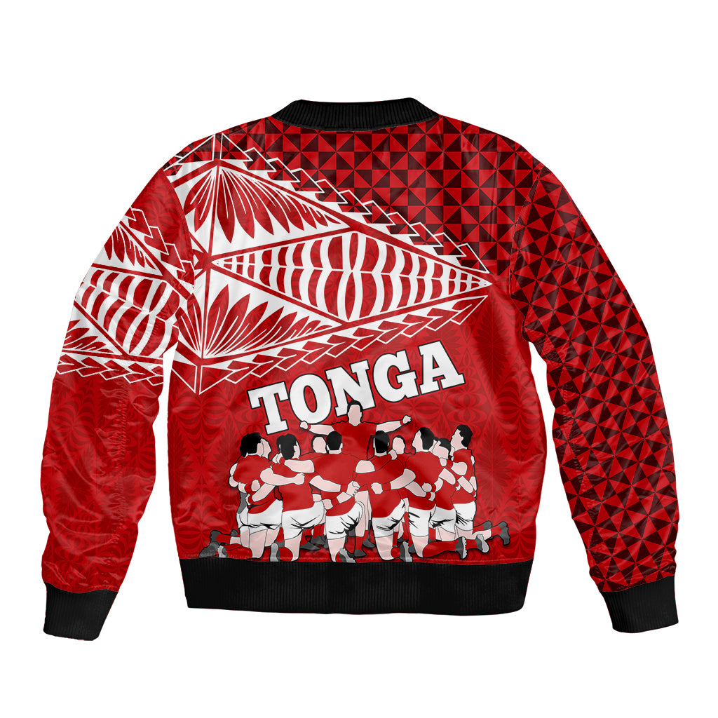 Tonga Rugby Sleeve Zip Bomber Jacket Sipi Tau Dance Ngatu Pattern LT03 - Polynesian Pride