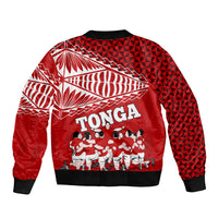 Tonga Rugby Sleeve Zip Bomber Jacket Sipi Tau Dance Ngatu Pattern LT03 - Polynesian Pride