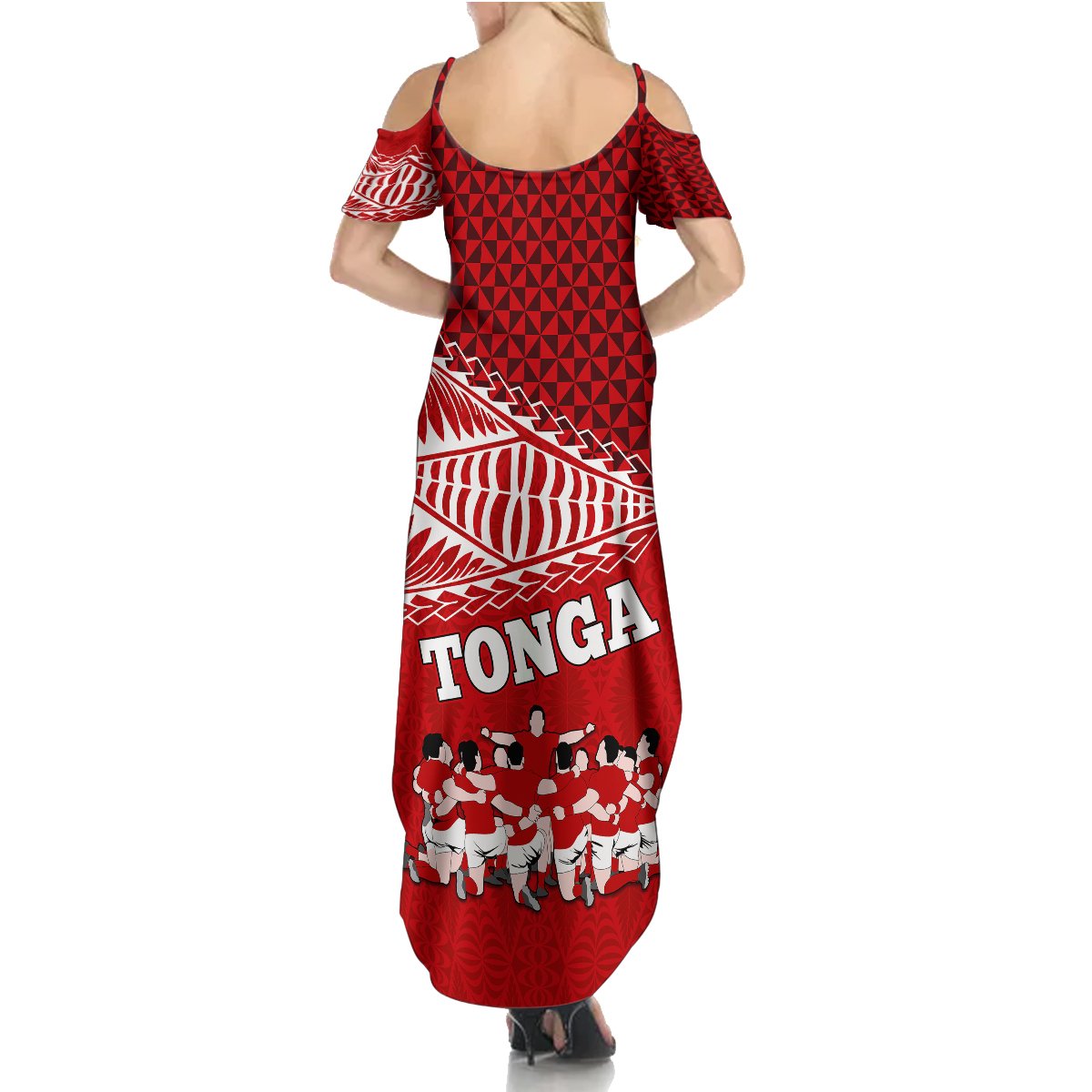 Tonga Rugby Summer Maxi Dress Sipi Tau Dance Ngatu Pattern LT03 - Polynesian Pride