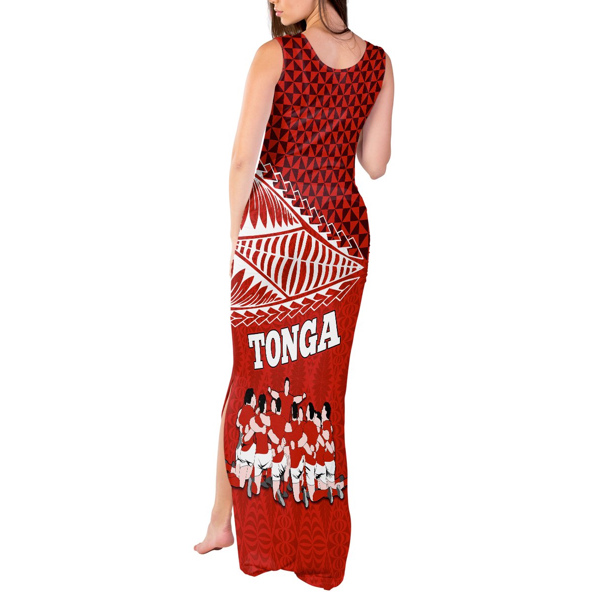 Tonga Rugby Tank Maxi Dress Sipi Tau Dance Ngatu Pattern LT03 - Polynesian Pride