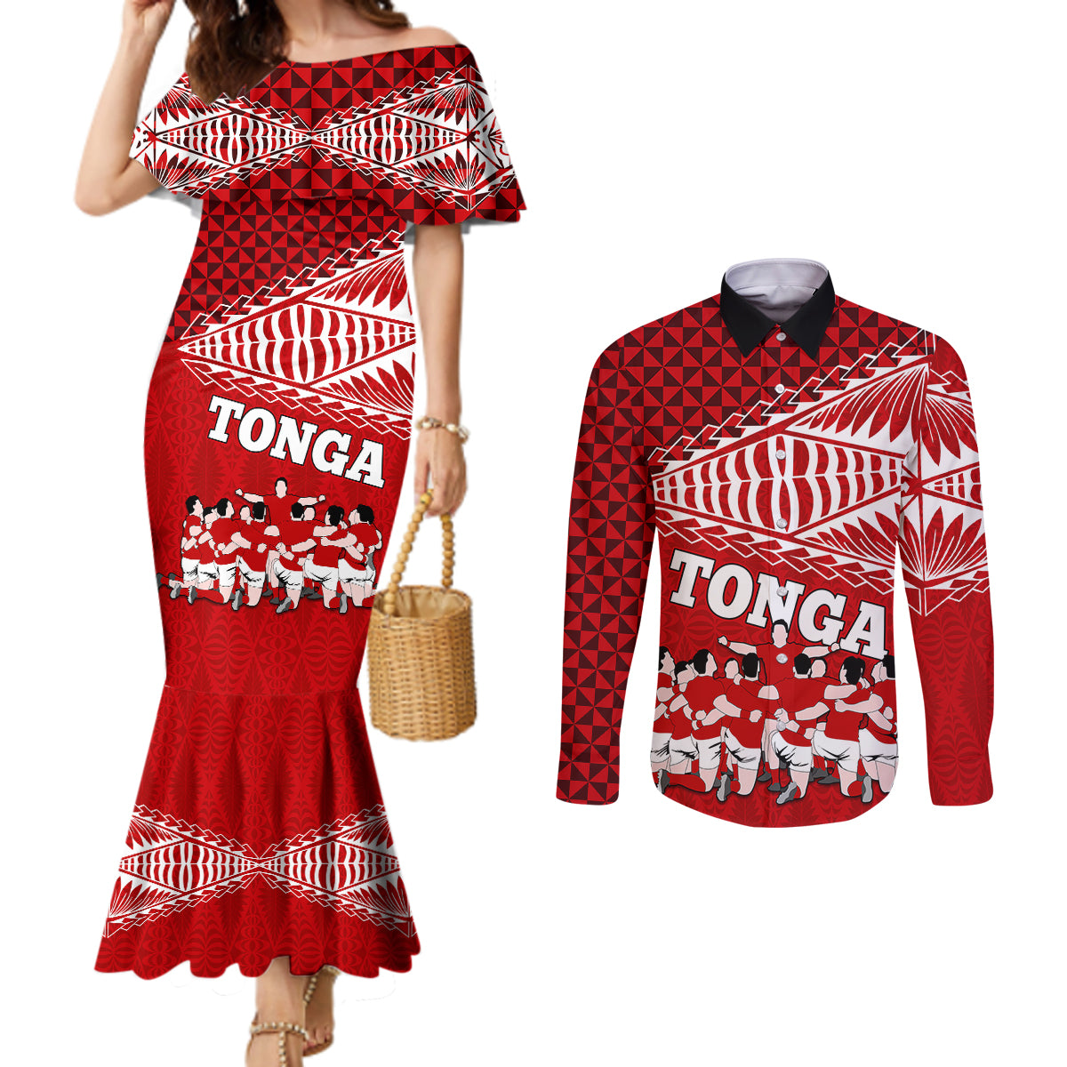 personalised-tonga-rugby-couples-matching-mermaid-dress-and-long-sleeve-button-shirts-sipi-tau-dance-ngatu-pattern