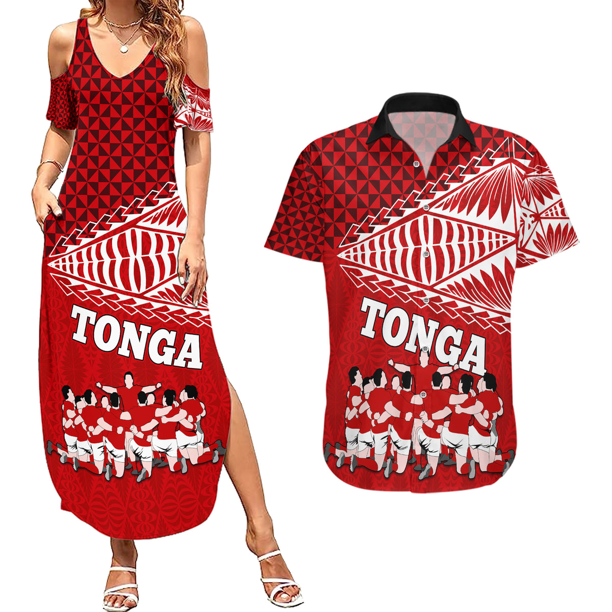 personalised-tonga-rugby-couples-matching-summer-maxi-dress-and-hawaiian-shirt-sipi-tau-dance-ngatu-pattern