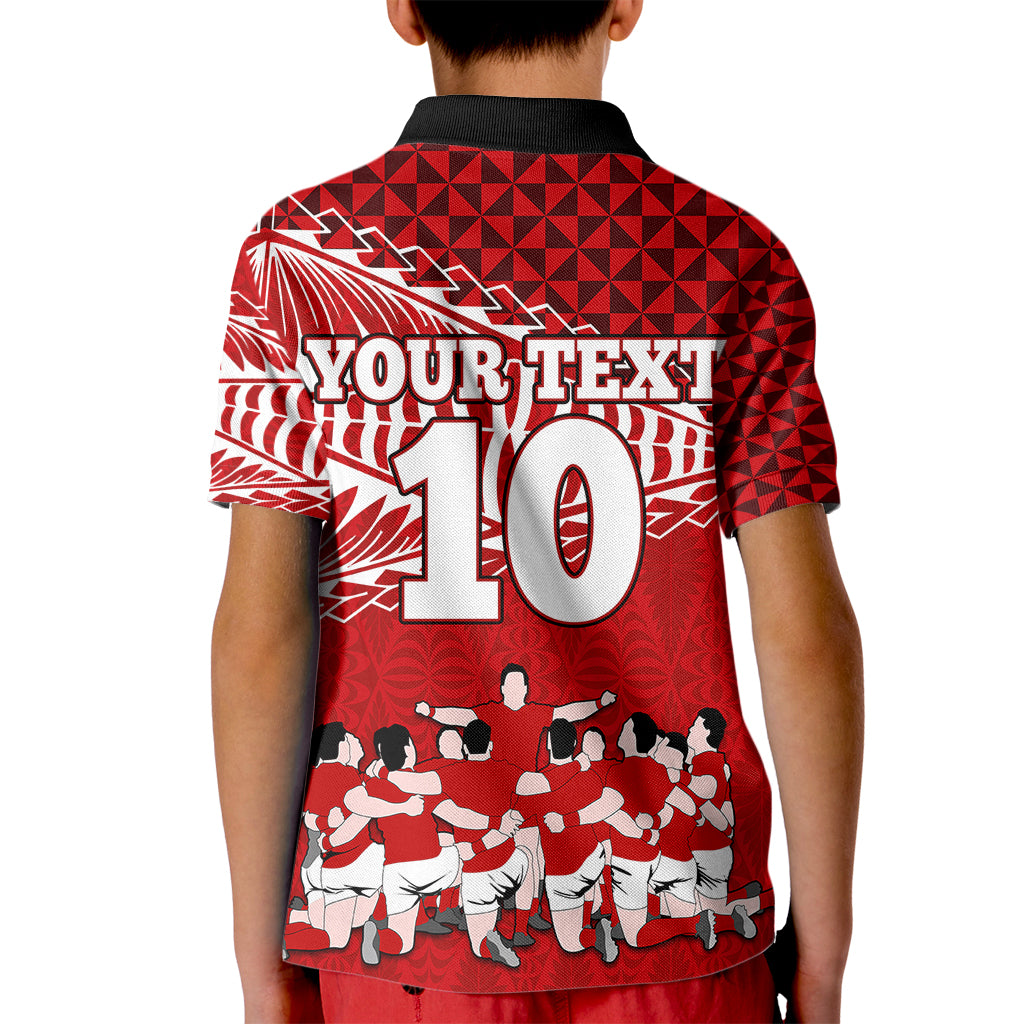 Personalised Tonga Rugby Kid Polo Shirt Sipi Tau Dance Ngatu Pattern LT03 - Polynesian Pride