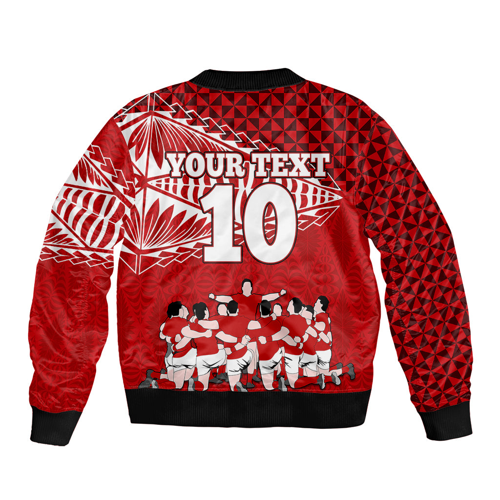 Personalised Tonga Rugby Sleeve Zip Bomber Jacket Sipi Tau Dance Ngatu Pattern LT03 - Polynesian Pride