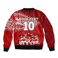Personalised Tonga Rugby Sleeve Zip Bomber Jacket Sipi Tau Dance Ngatu Pattern LT03 - Polynesian Pride