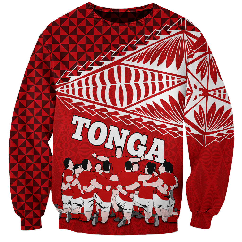 Personalised Tonga Rugby Sweatshirt Sipi Tau Dance Ngatu Pattern LT03 Unisex Red - Polynesian Pride