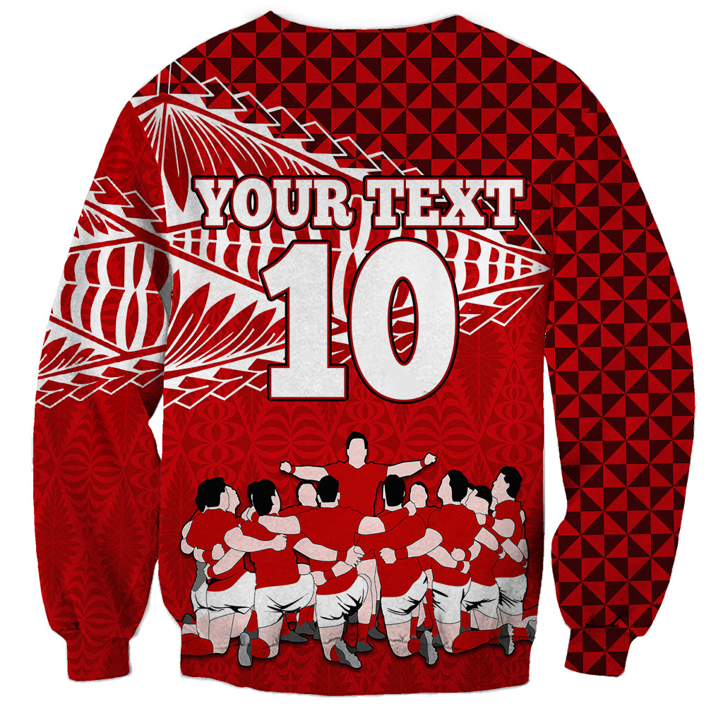 Personalised Tonga Rugby Sweatshirt Sipi Tau Dance Ngatu Pattern LT03 - Polynesian Pride
