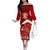 Tonga Rugby Family Matching Off Shoulder Long Sleeve Dress and Hawaiian Shirt Sipi Tau Dance Coat of Arms Ngatu Pattern LT03 Mom's Dress Red - Polynesian Pride