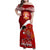 Tonga Rugby Family Matching Off Shoulder Maxi Dress and Hawaiian Shirt Sipi Tau Dance Coat of Arms Ngatu Pattern LT03 Mom's Dress Red - Polynesian Pride