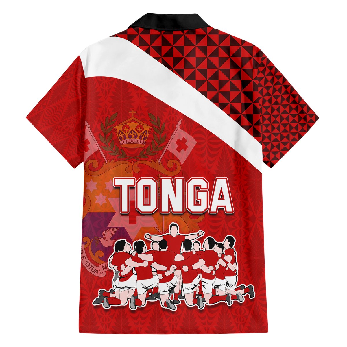 Tonga Rugby Hawaiian Shirt Sipi Tau Dance Coat of Arms Ngatu Pattern LT03 - Polynesian Pride