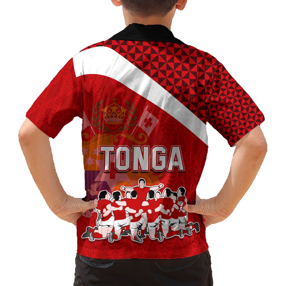 Tonga Rugby Hawaiian Shirt Sipi Tau Dance Coat of Arms Ngatu Pattern LT03 - Polynesian Pride