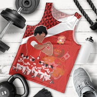 Tonga Rugby Men Tank Top Sipi Tau Dance Coat of Arms Ngatu Pattern LT03 Red - Polynesian Pride