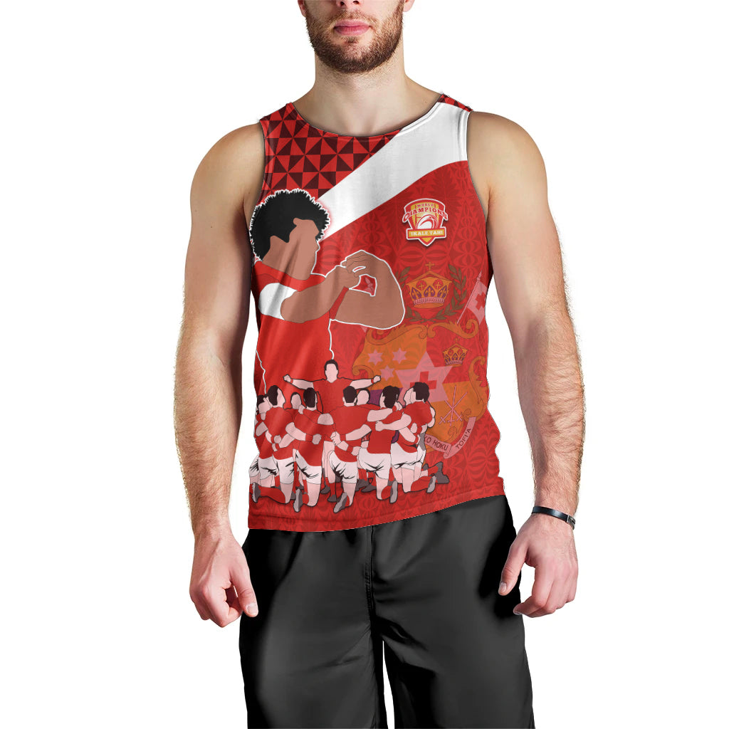 Tonga Rugby Men Tank Top Sipi Tau Dance Coat of Arms Ngatu Pattern LT03 - Polynesian Pride