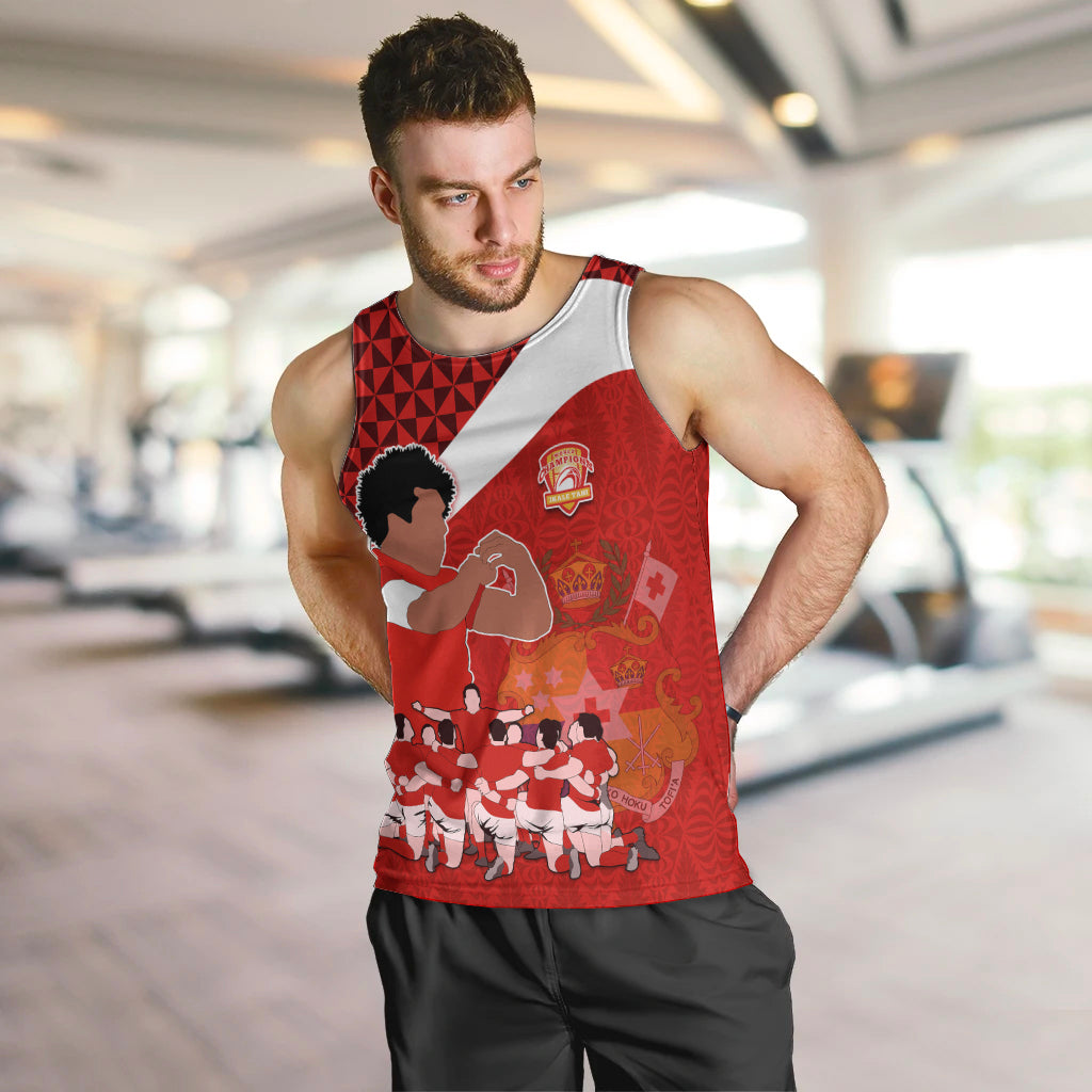 Tonga Rugby Men Tank Top Sipi Tau Dance Coat of Arms Ngatu Pattern LT03 - Polynesian Pride