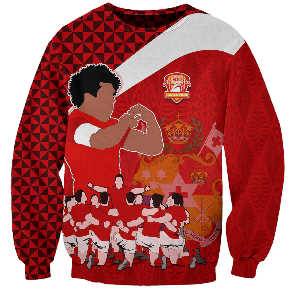 Tonga Rugby Sweatshirt Sipi Tau Dance Coat of Arms Ngatu Pattern LT03 Unisex Red - Polynesian Pride