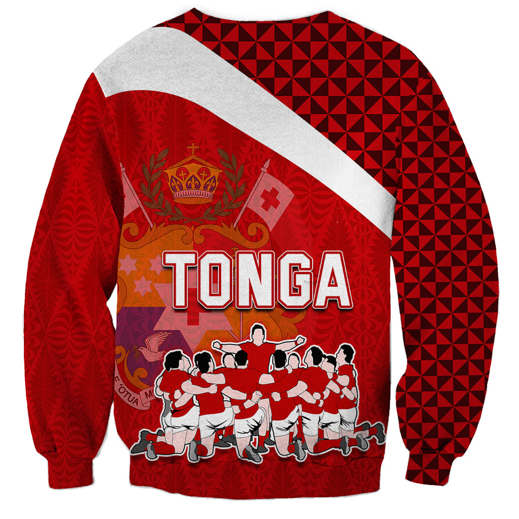 Tonga Rugby Sweatshirt Sipi Tau Dance Coat of Arms Ngatu Pattern LT03 - Polynesian Pride