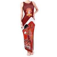 Tonga Rugby Tank Maxi Dress Sipi Tau Dance Coat of Arms Ngatu Pattern LT03 Women Red - Polynesian Pride