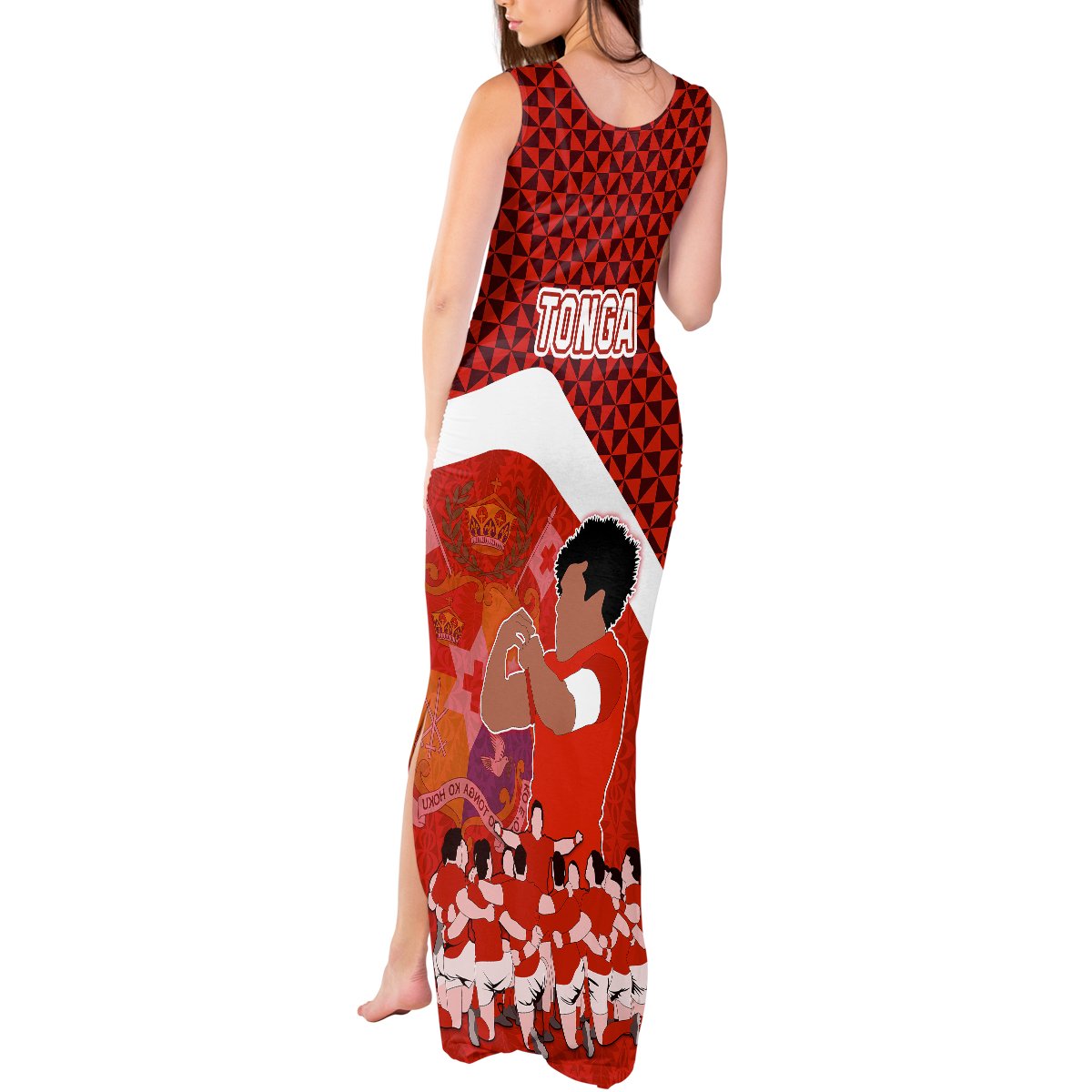 Tonga Rugby Tank Maxi Dress Sipi Tau Dance Coat of Arms Ngatu Pattern LT03 - Polynesian Pride