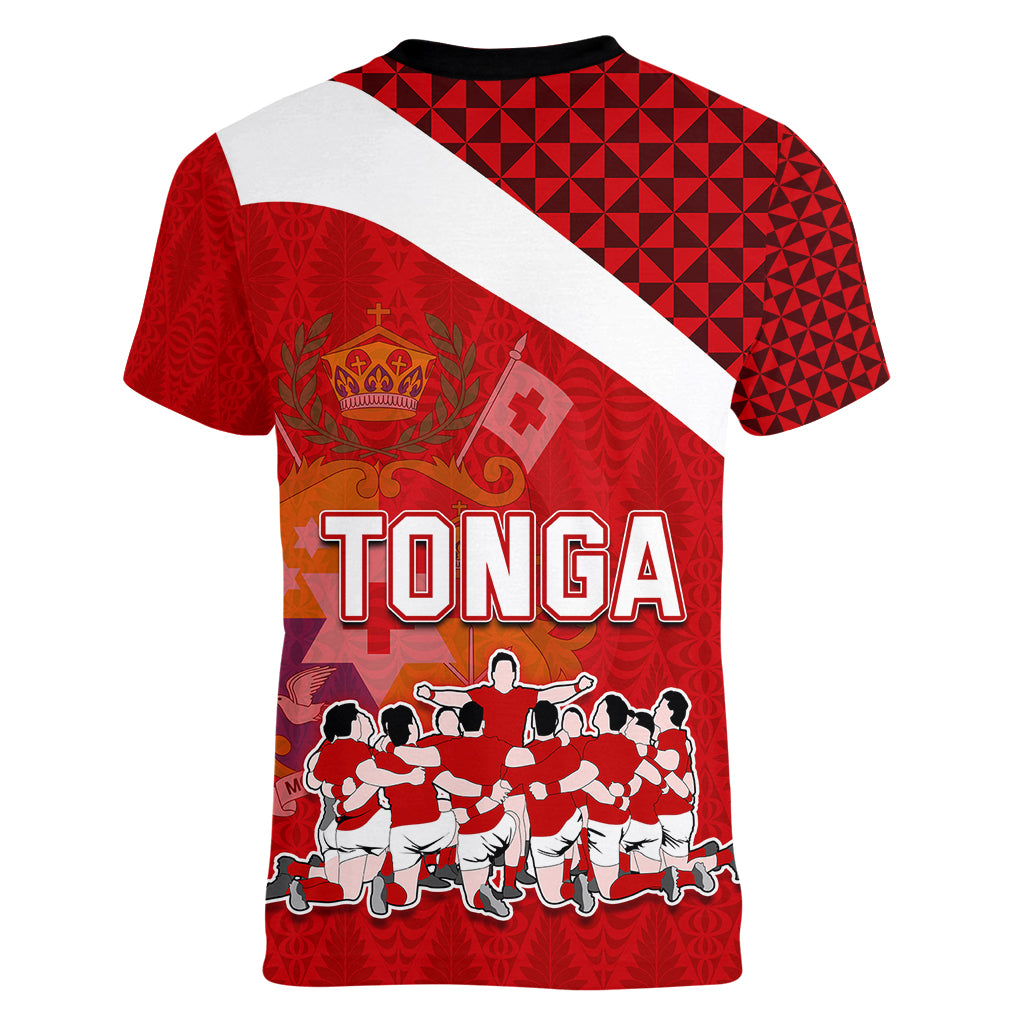 tonga-rugby-women-v-neck-t-shirt-sipi-tau-dance-coat-of-arms-ngatu-pattern