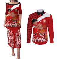 personalised-tonga-rugby-couples-matching-puletasi-dress-and-long-sleeve-button-shirts-sipi-tau-dance-coat-of-arms-ngatu-pattern