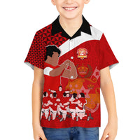 Personalised Tonga Rugby Family Matching Off Shoulder Maxi Dress and Hawaiian Shirt Sipi Tau Dance Coat of Arms Ngatu Pattern LT03 Son's Shirt Red - Polynesian Pride